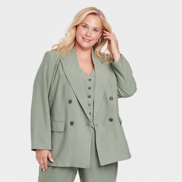 Open Box - A New Day - Women's Double Breasted Blazer - A New Day Green X Green - Picture 1 of 3